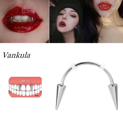 Vankula din oțel inoxidabil 2021, decorație pentru dinți la modă, în formă de C, buză, dinte de tigru, unghie, dinte de zombie, piercing de vampir, bijuterii