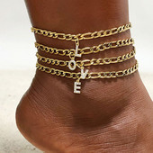 Crystal AZ Letter Initial bokalánc karkötő nőknek, Cuban Link bokalánc rozsdamentes acél strandláb lábláncok nagykereskedelme