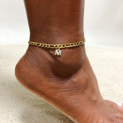 Crystal AZ Letter Initial bokalánc karkötő nőknek, Cuban Link bokalánc rozsdamentes acél strandláb lábláncok nagykereskedelme