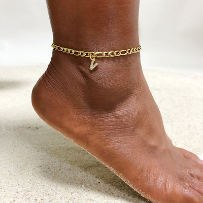 Crystal AZ Letter Initial bokalánc karkötő nőknek, Cuban Link bokalánc rozsdamentes acél strandláb lábláncok nagykereskedelme
