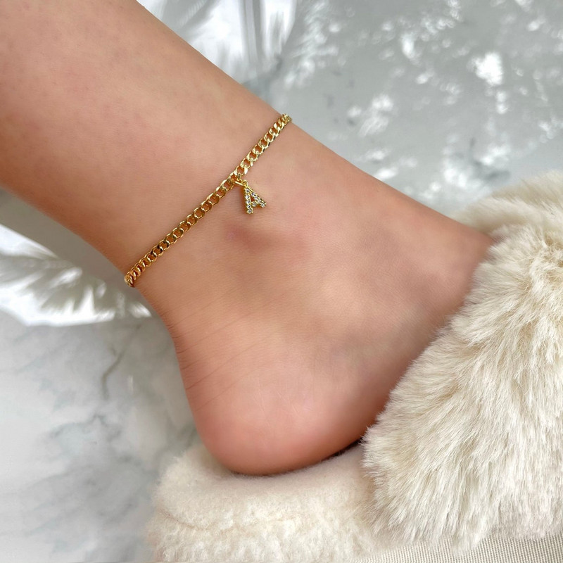 Crystal AZ Letter Initial bokalánc karkötő nőknek, Cuban Link bokalánc rozsdamentes acél strandláb lábláncok nagykereskedelme