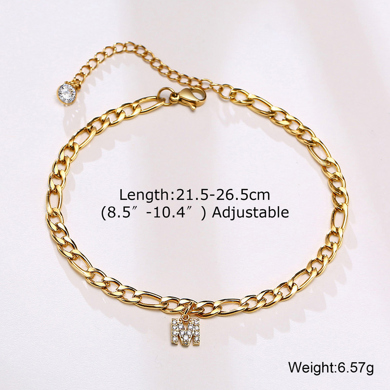 Crystal AZ Letter Initial bokalánc karkötő nőknek, Cuban Link bokalánc rozsdamentes acél strandláb lábláncok nagykereskedelme