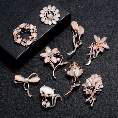 Xingyunday Cat Eye Steen Broche Pin Broche Bloem Parel Broche kiegészítők Kleding Bruiloft Sieraden Natuursteen Uil Kat Broches