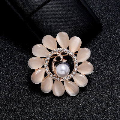 Xingyunday Cat Eye Steen Broche Pin Broche Bloem Parel Broche kiegészítők Kleding Bruiloft Sieraden Natuursteen Uil Kat Broches