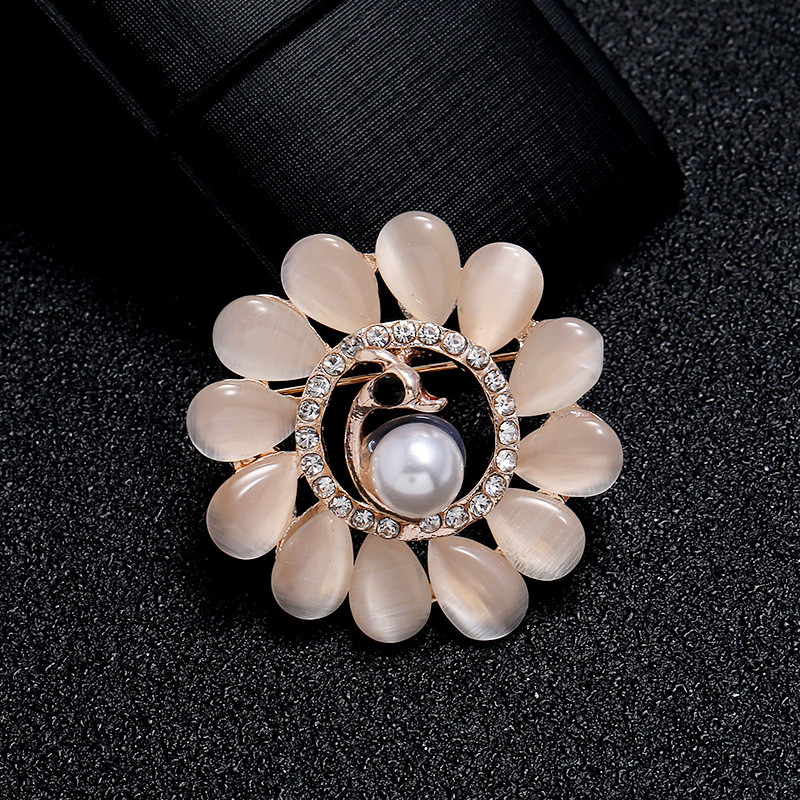 Xingyunday Cat Eye Steen Broche Pin Broche Bloem Parel Broche kiegészítők Kleding Bruiloft Sieraden Natuursteen Uil Kat Broches