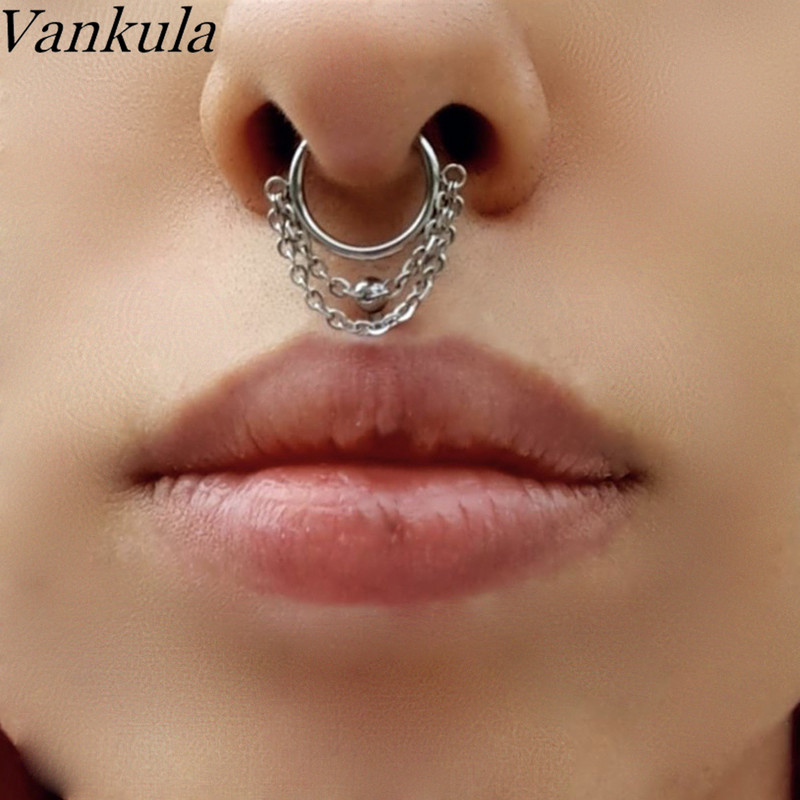 Vankula 1 buc Lanț pentru nas Nariz Ball Naz Stud Decorare Cercei Piercing Nariz Pircing Septum Dublu Inel Piercing Nas