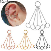 Vankula 6 prstenova s lančićima Naušnice s manžetama za uho Čelične hrskavice Hoop Nits Helix Tragus Piercing Uho Ženski nakit za tijelo