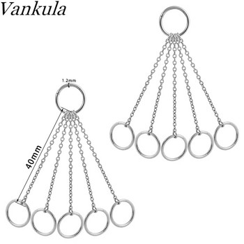 Vankula 6 пръстена с вериги Обеци за маншет на ухото Стоманени хрущялни обръчи Шипове Helix Tragus Пиърсинг на ушите Дамски бижута за тяло