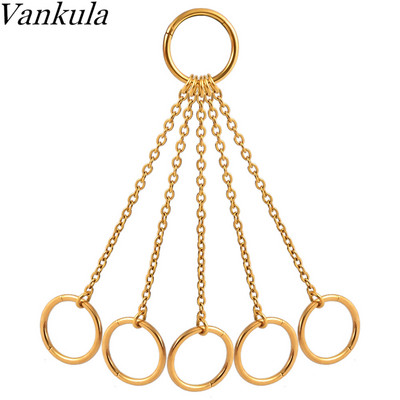 Vankula 6 prstenova s lančićima Naušnice s manžetama za uho Čelične hrskavice Hoop Nits Helix Tragus Piercing Uho Ženski nakit za tijelo