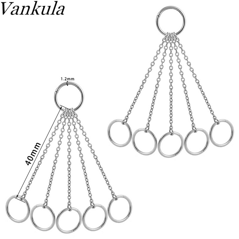 Vankula 6 prstenova s lančićima Naušnice s manžetama za uho Čelične hrskavice Hoop Nits Helix Tragus Piercing Uho Ženski nakit za tijelo