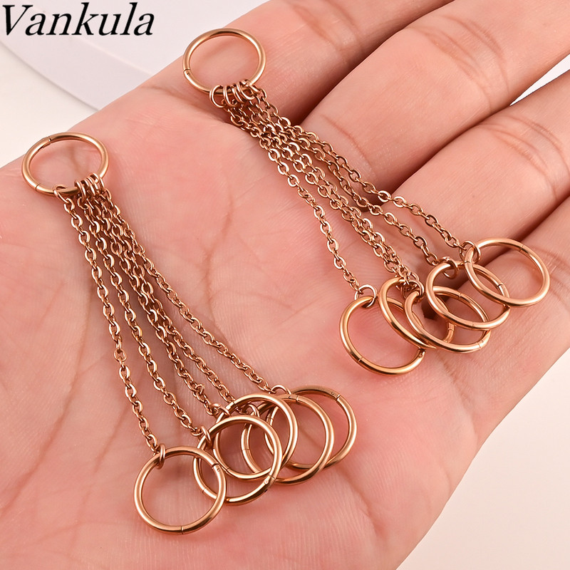 Vankula 6 prstenova s lančićima Naušnice s manžetama za uho Čelične hrskavice Hoop Nits Helix Tragus Piercing Uho Ženski nakit za tijelo