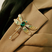 Broșe clasice cu libelule din cristal verde, cu strasuri, animale, insecte, pentru femei, bijuterii, ținute, decorare, broșă, cadouri