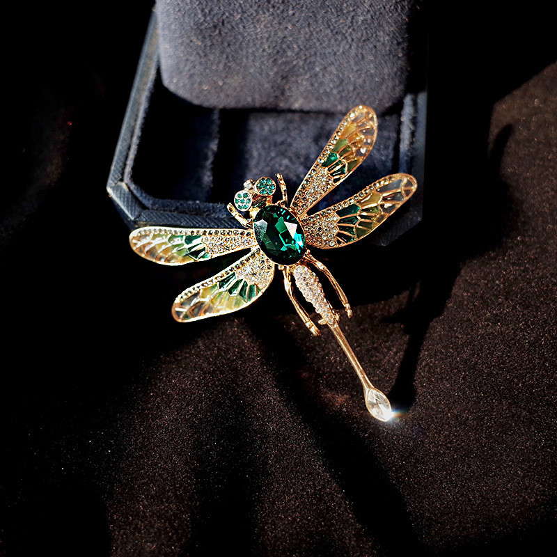 Broșe clasice cu libelule din cristal verde, cu strasuri, animale, insecte, pentru femei, bijuterii, ținute, decorare, broșă, cadouri