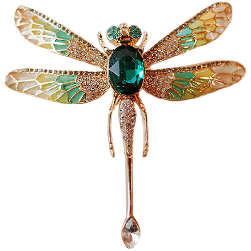Broșe clasice cu libelule din cristal verde, cu strasuri, animale, insecte, pentru femei, bijuterii, ținute, decorare, broșă, cadouri