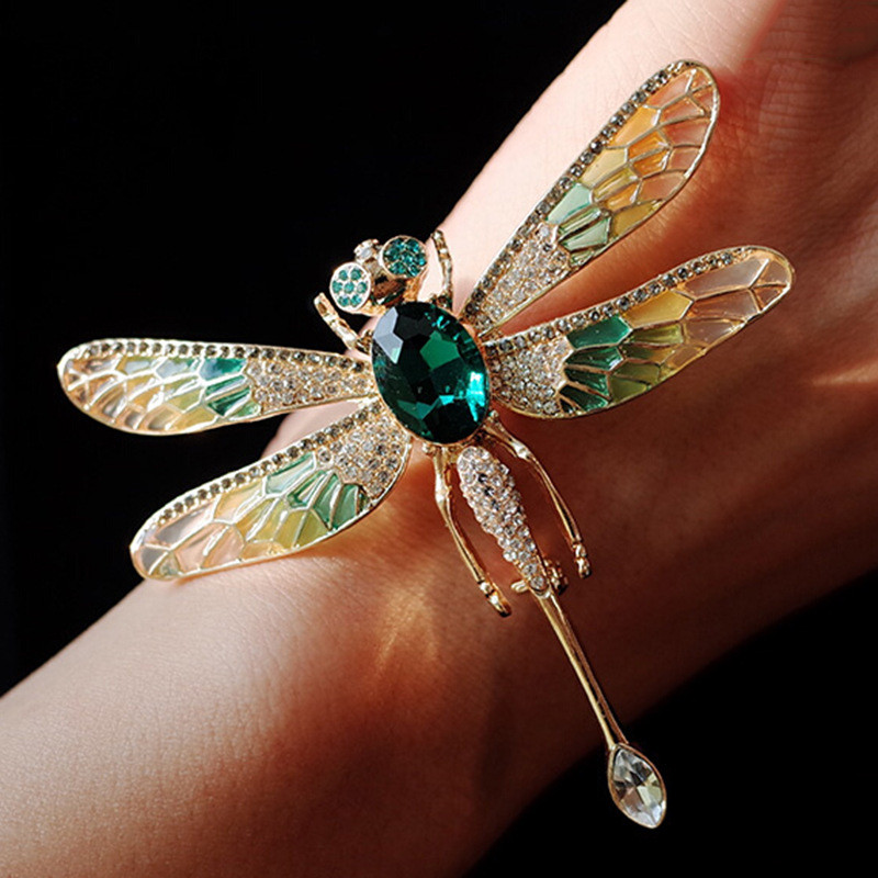 Broșe clasice cu libelule din cristal verde, cu strasuri, animale, insecte, pentru femei, bijuterii, ținute, decorare, broșă, cadouri