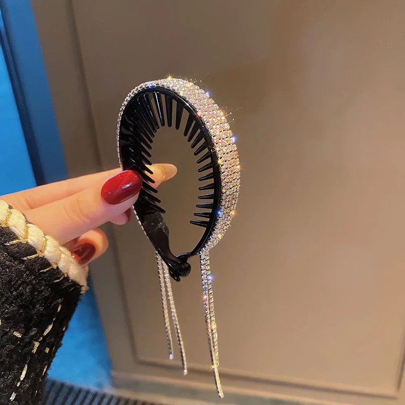 Bentite cu ciucuri cu stras strălucitor pentru femei, bentiță de păr de cristal, temperament, accesorii de păr agățate, bijuterii de nuntă de mireasă