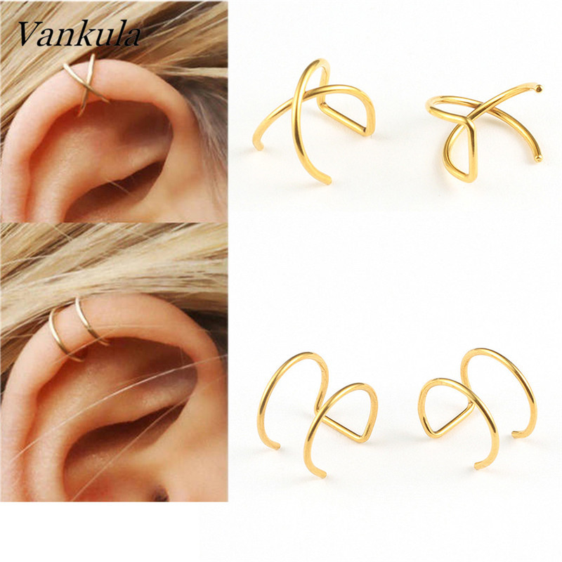 Vankula New Fashion Manșete de urechi mici și subțiri Manșete de urechi pentru urechi neperforate Cercei de cartilaj fals din oțel inoxidabil pentru femei sau bărbați
