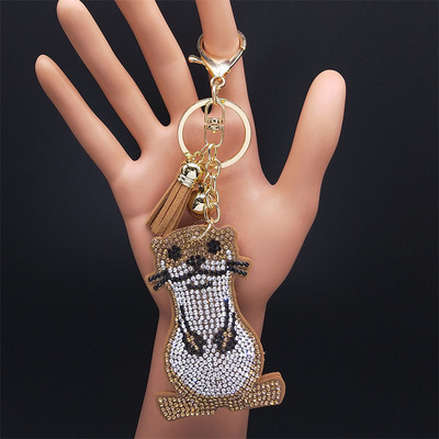 Câine de desene animate Samoye bibelouri Suport pentru breloc din aliaj strass cristal de culoare argintie Animal pandantiv Breloc bijuterii llavero KXHK70