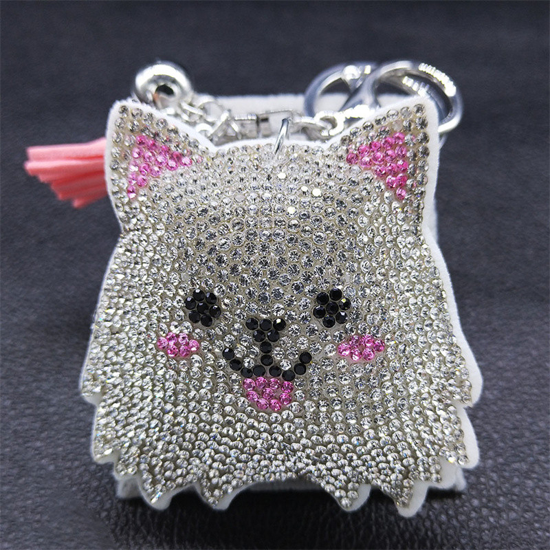 Câine de desene animate Samoye bibelouri Suport pentru breloc din aliaj strass cristal de culoare argintie Animal pandantiv Breloc bijuterii llavero KXHK70