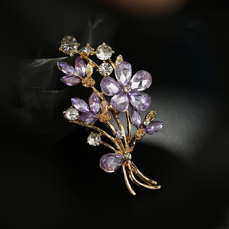 Prieteni noi, mov, AAA, broșe cu flori de strass, pentru femei, pentru petrecere, birou, broșă de modă casual, ace, cadouri, bijuterii din aliaj