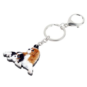 Bonsny Acrylic Cute Double Cavalier King Charles Spaniel Μπρελόκ Σκύλος Μπρελόκ Δαχτυλίδια Τσάντα Γούρια αυτοκινήτου Κοσμήματα για γυναίκες κορίτσια