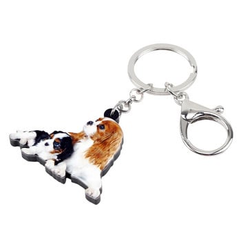 Bonsny Acrylic Cute Double Cavalier King Charles Spaniel Μπρελόκ Σκύλος Μπρελόκ Δαχτυλίδια Τσάντα Γούρια αυτοκινήτου Κοσμήματα για γυναίκες κορίτσια