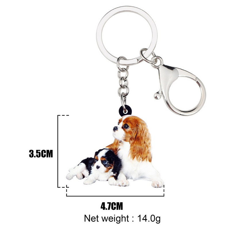 Bonsny Acrilic Drăguț Double Cavalier King Charles Spaniel Câine Breloc Brelocuri Inele Geantă Breloc mașină Bijuterii pentru femei fete