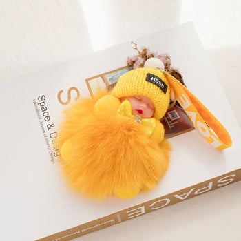 Νέα Sweet Sleeping Baby Doll Μπρελόκ Χαριτωμένη κούκλα Χνουδωτό Pompom Μπρελόκ τσάντα για μπρελόκ για γυναίκες κορίτσια Μόδα κοσμήματα