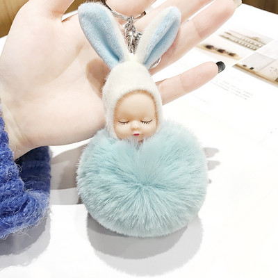 Új édes alvó baba baba kulcstartók Aranyos baba bolyhos pompon kulcstartó kulcstartó táska női lányoknak divat ékszer ajándék