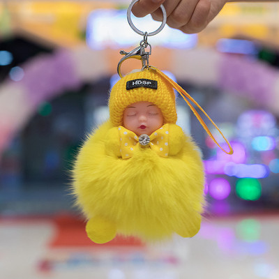 Új édes alvó baba baba kulcstartók Aranyos baba bolyhos pompon kulcstartó kulcstartó táska női lányoknak divat ékszer ajándék