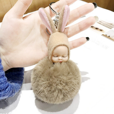 Új édes alvó baba baba kulcstartók Aranyos baba bolyhos pompon kulcstartó kulcstartó táska női lányoknak divat ékszer ajándék