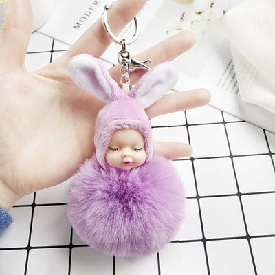 Új édes alvó baba baba kulcstartók Aranyos baba bolyhos pompon kulcstartó kulcstartó táska női lányoknak divat ékszer ajándék