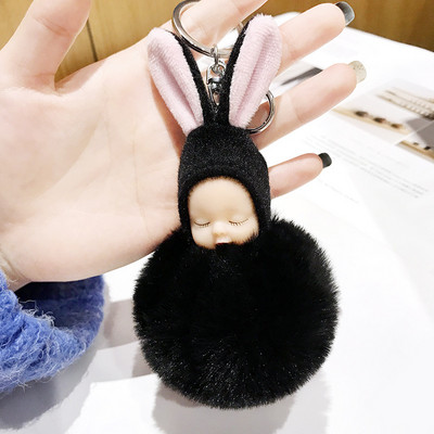 Új édes alvó baba baba kulcstartók Aranyos baba bolyhos pompon kulcstartó kulcstartó táska női lányoknak divat ékszer ajándék