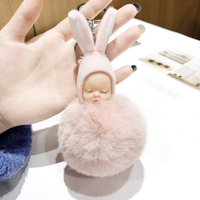 Új édes alvó baba baba kulcstartók Aranyos baba bolyhos pompon kulcstartó kulcstartó táska női lányoknak divat ékszer ajándék