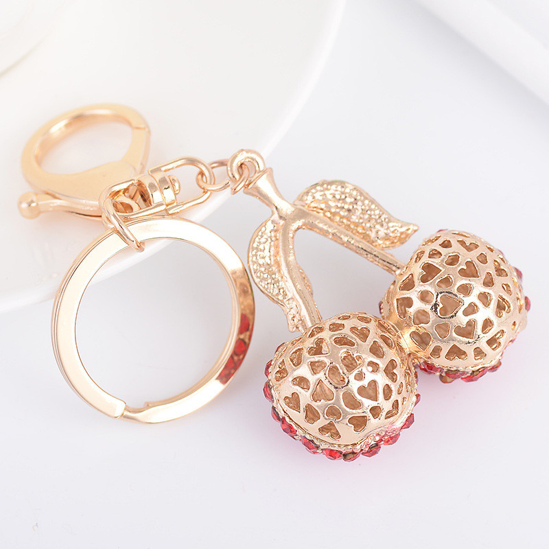 Breloc cu cireșe de cristal roșu pentru femei Breloc drăguț cu fructe Bărbați Breloc cu pandantiv pentru mașină Breloc pentru geanta pentru fete Bijuterii de modă Accesoriu