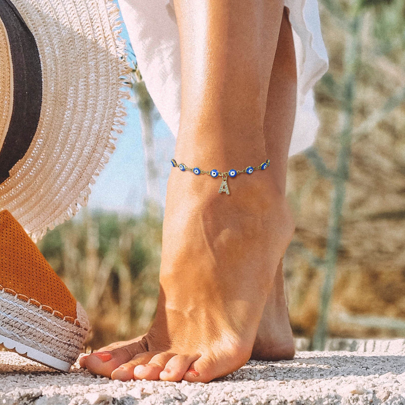 Brățară de gleznă turcească cu ochi albaștri pentru femei, lanț reglabil pentru picioare din oțel inoxidabil, cadou de vară gleznele boeme