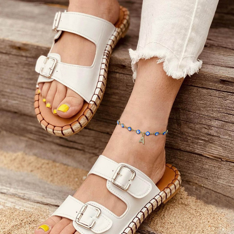 Brățară de gleznă turcească cu ochi albaștri pentru femei, lanț reglabil pentru picioare din oțel inoxidabil, cadou de vară gleznele boeme