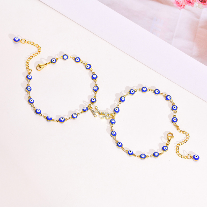 Brățară de gleznă turcească cu ochi albaștri pentru femei, lanț reglabil pentru picioare din oțel inoxidabil, cadou de vară gleznele boeme