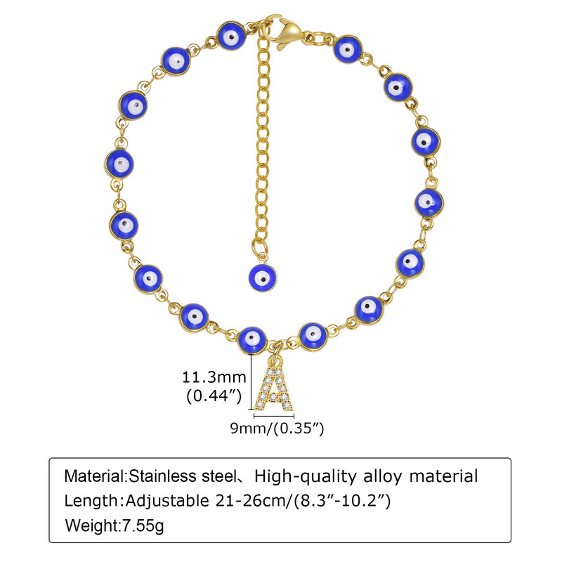 Brățară de gleznă turcească cu ochi albaștri pentru femei, lanț reglabil pentru picioare din oțel inoxidabil, cadou de vară gleznele boeme