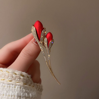 Bross strasszos tulipán virág bross tükröződésmentes öltöny bross gallér tű ékszer