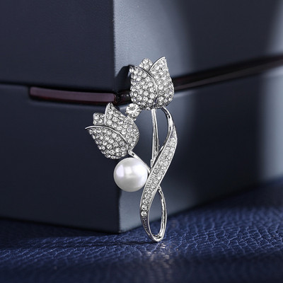 Bross strasszos tulipán virág bross tükröződésmentes öltöny bross gallér tű ékszer