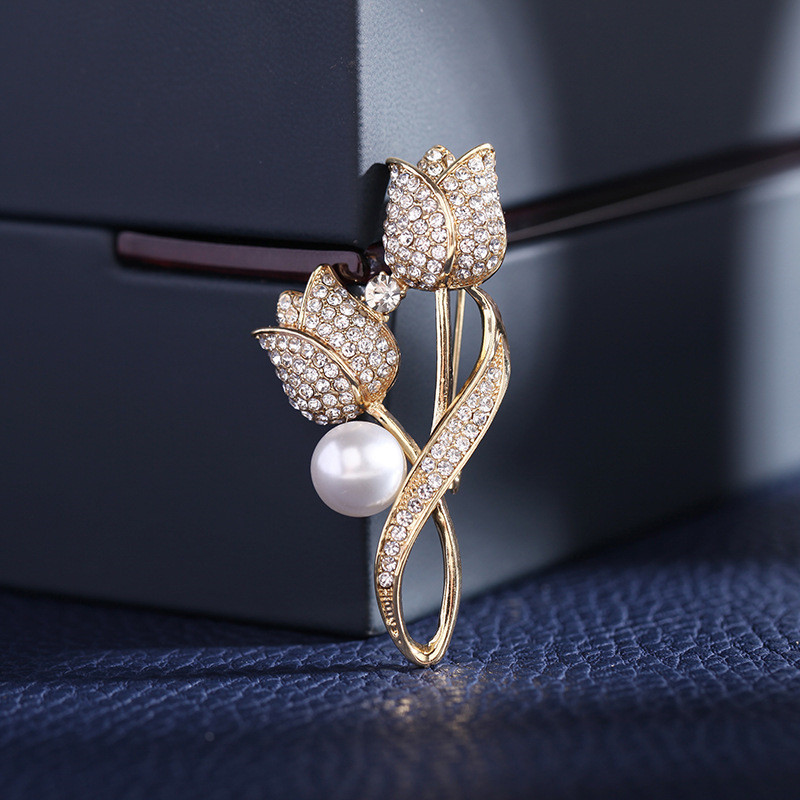 Bross strasszos tulipán virág bross tükröződésmentes öltöny bross gallér tű ékszer