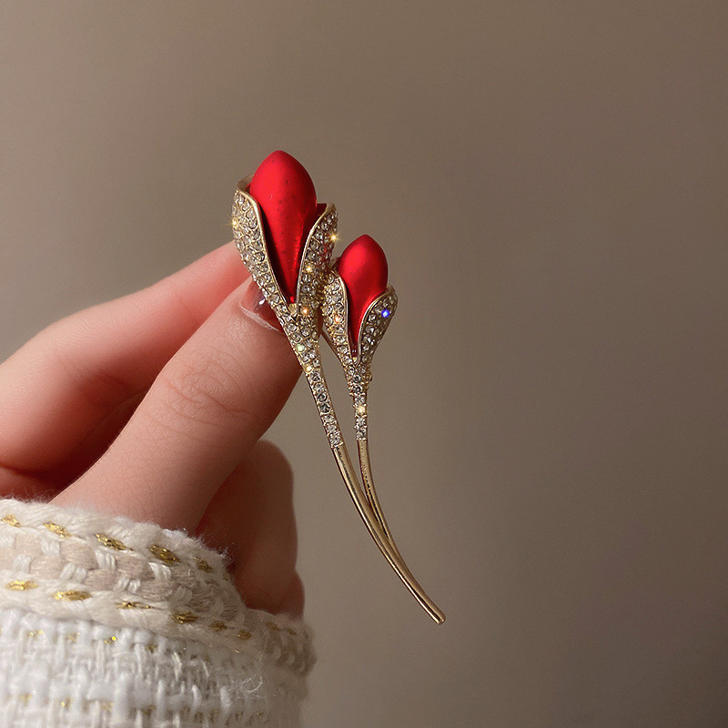 Bross strasszos tulipán virág bross tükröződésmentes öltöny bross gallér tű ékszer