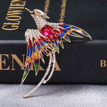 Dmari Women Brooch Vintage Pin Delicate Enamel Crystal Fhoneix Badge Fire Birds Аксесоари за декорация Луксозни бижута за публични