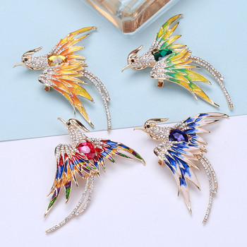 Dmari Women Brooch Vintage Pin Delicate Enamel Crystal Fhoneix Badge Fire Birds Аксесоари за декорация Луксозни бижута за публични