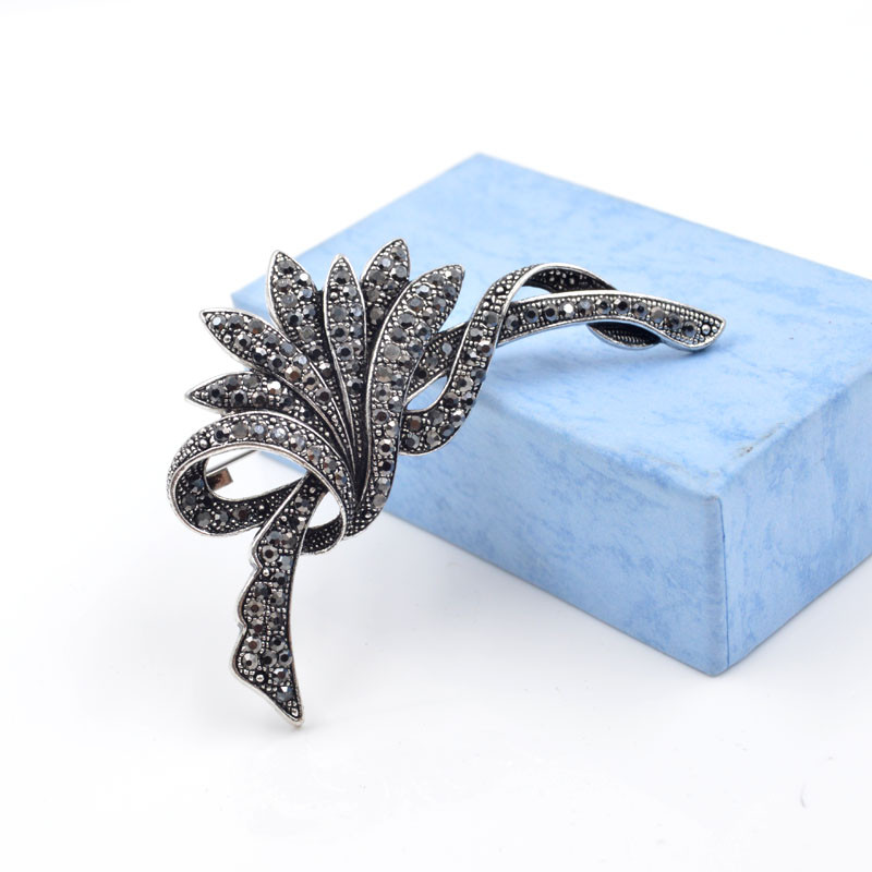 CINDY XIANG Broșe cu flori negre cu stras pentru femei, la modă, vintage, pentru petrecere, accesorii de nuntă, broșe mari, cadou