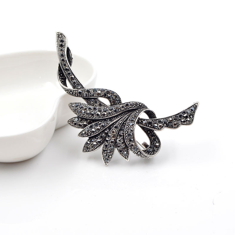 CINDY XIANG Broșe cu flori negre cu stras pentru femei, la modă, vintage, pentru petrecere, accesorii de nuntă, broșe mari, cadou