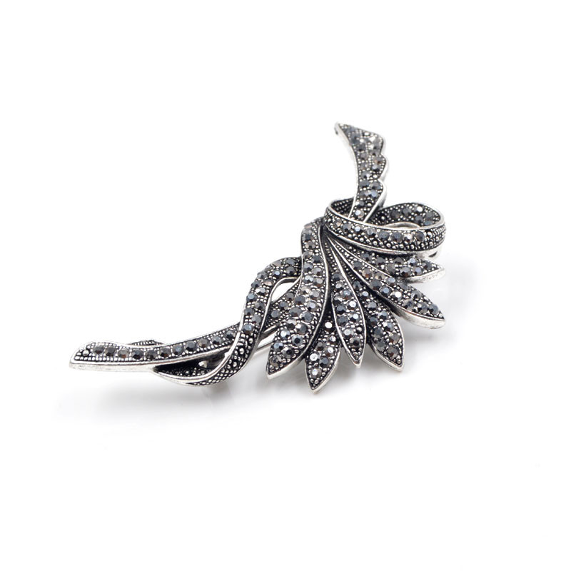 CINDY XIANG Broșe cu flori negre cu stras pentru femei, la modă, vintage, pentru petrecere, accesorii de nuntă, broșe mari, cadou