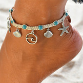 Huitan Ocean See Star Turtle Shell Charm bokalánc karkötő nőknek Antik ezüst színű divat sokoldalú láb ékszerek nagykereskedelme