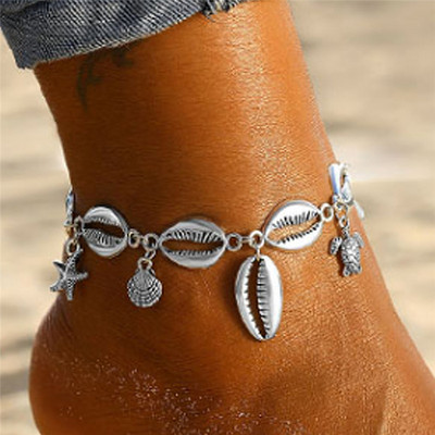 Huitan Ocean See Star Turtle Shell Charm bokalánc karkötő nőknek Antik ezüst színű divat sokoldalú láb ékszerek nagykereskedelme